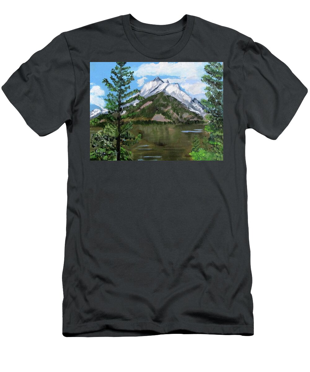 Tetons T-Shirt featuring the painting Jenny Lake in the Tetons by Linda Feinberg