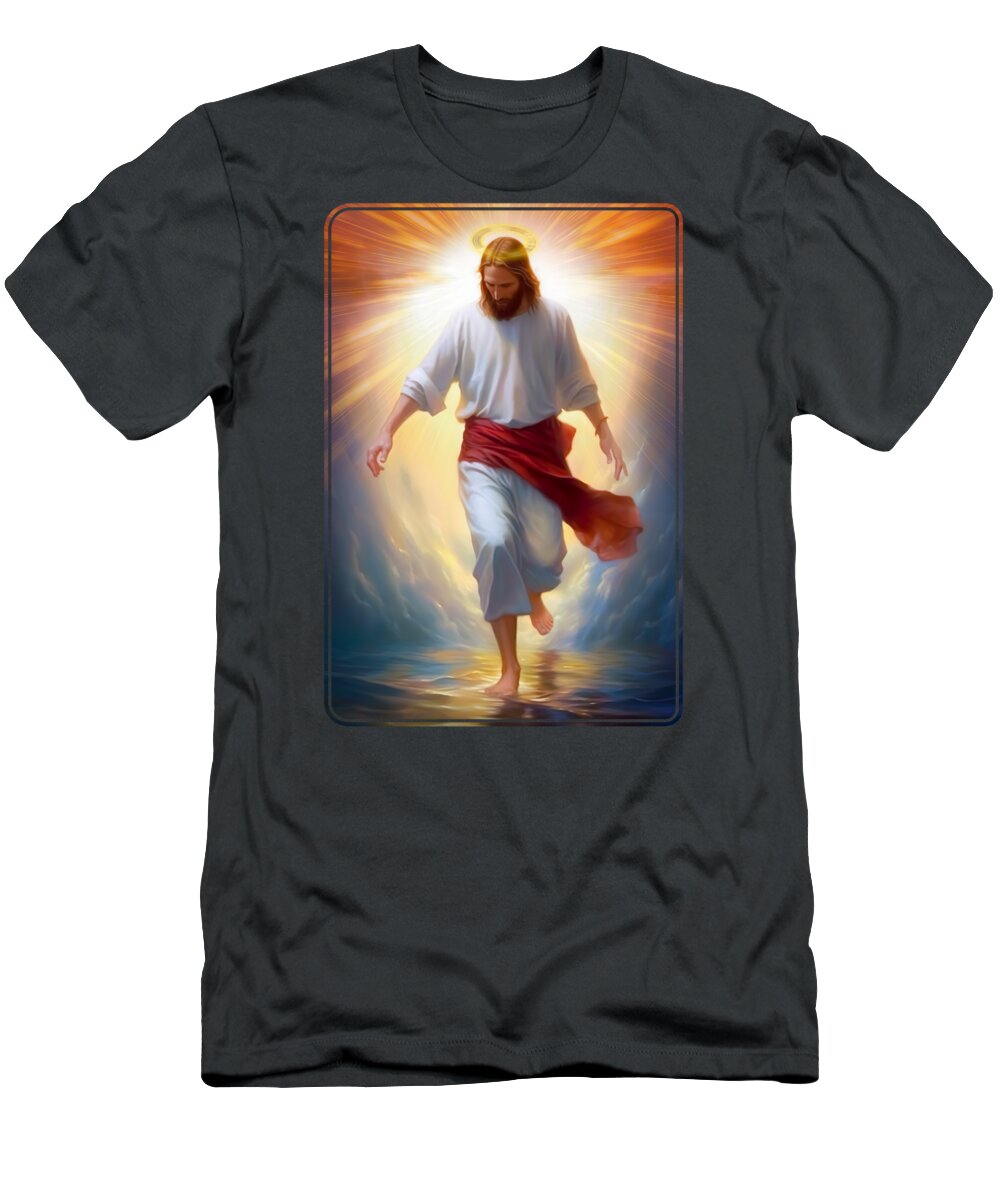 Christ Walking On The Water T-Shirt featuring the digital art Jesus Christ Walking on the Water by Mark Ashkenazi