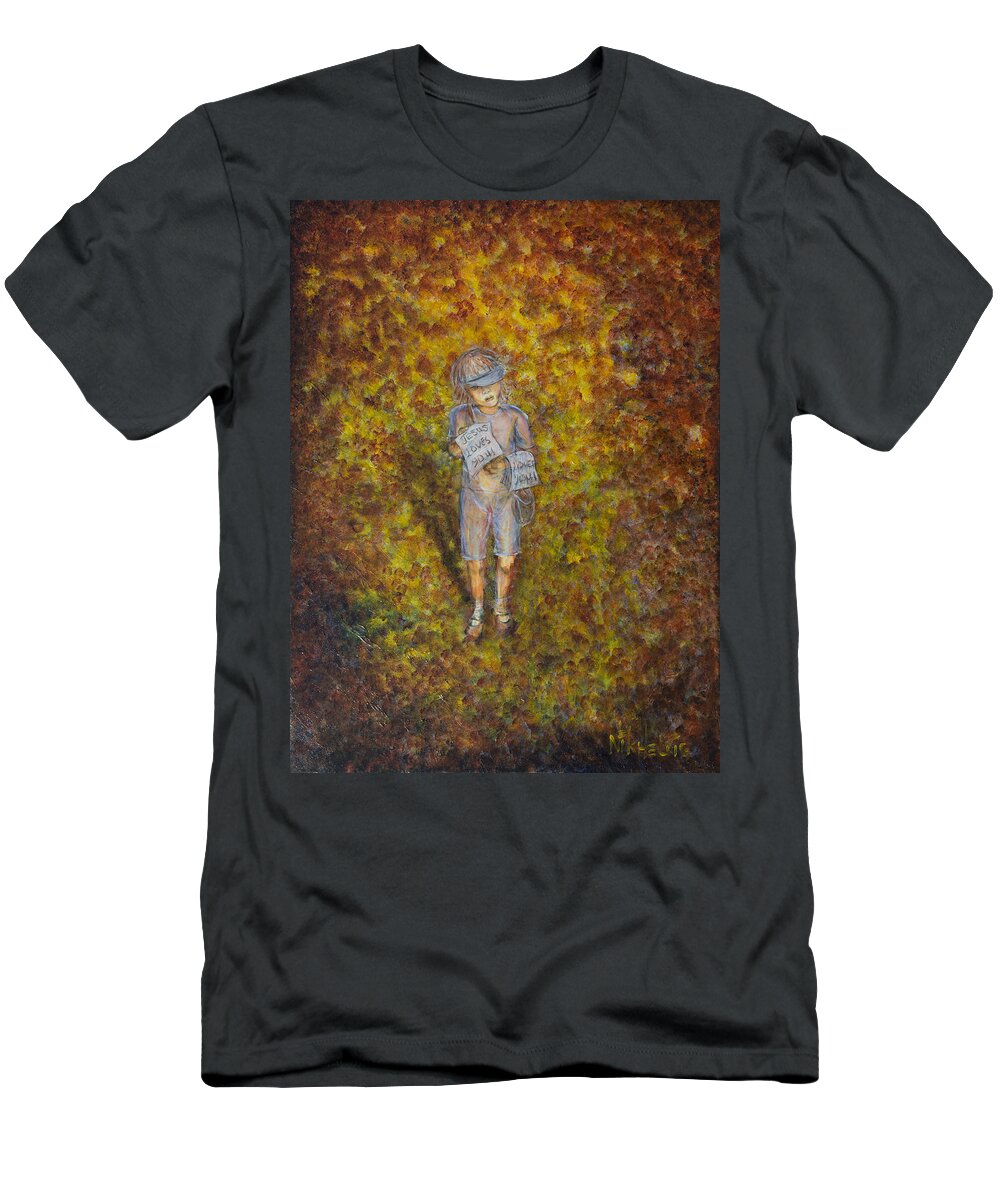 Child T-Shirt featuring the painting Jesus Loves You 01 by Nik Helbig