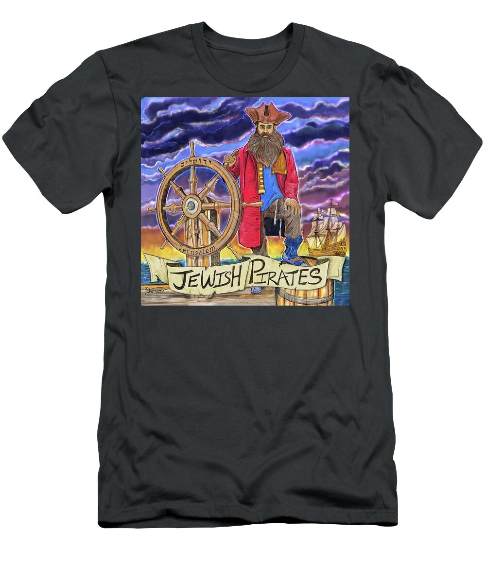 Jewish T-Shirt featuring the painting Jewish Pirates Captain Davis by Yom Tov Blumenthal