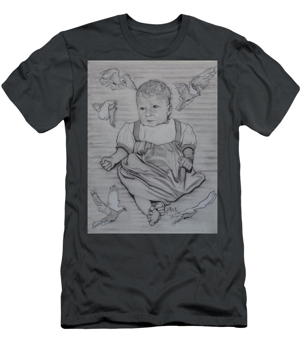 Charcoal Pencil T-Shirt featuring the drawing Invisible At Dawn by Sean Connolly