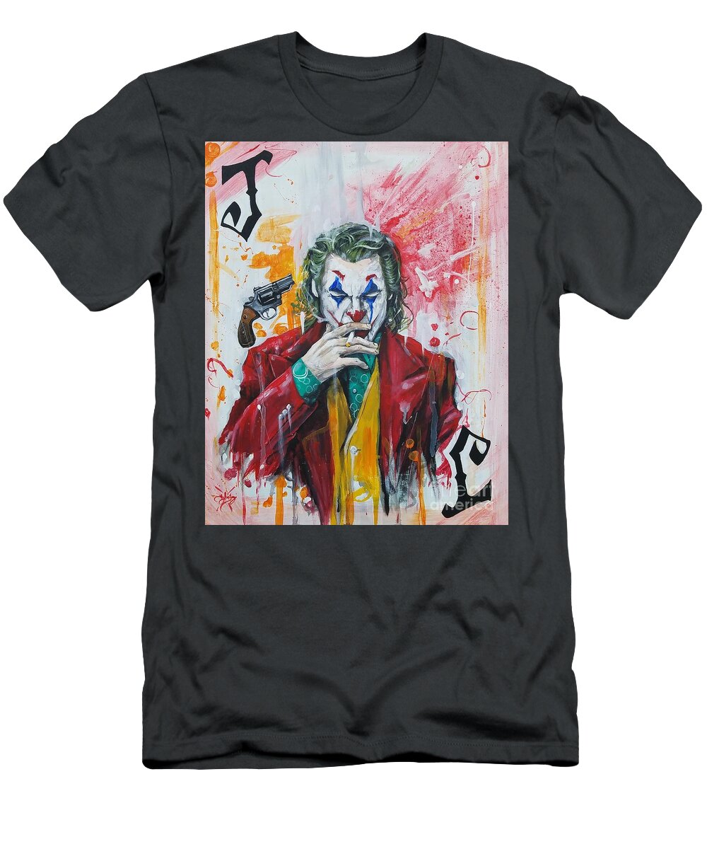 Joker T-Shirt featuring the painting Joaquim Phoenix Joker by Tyler Haddox
