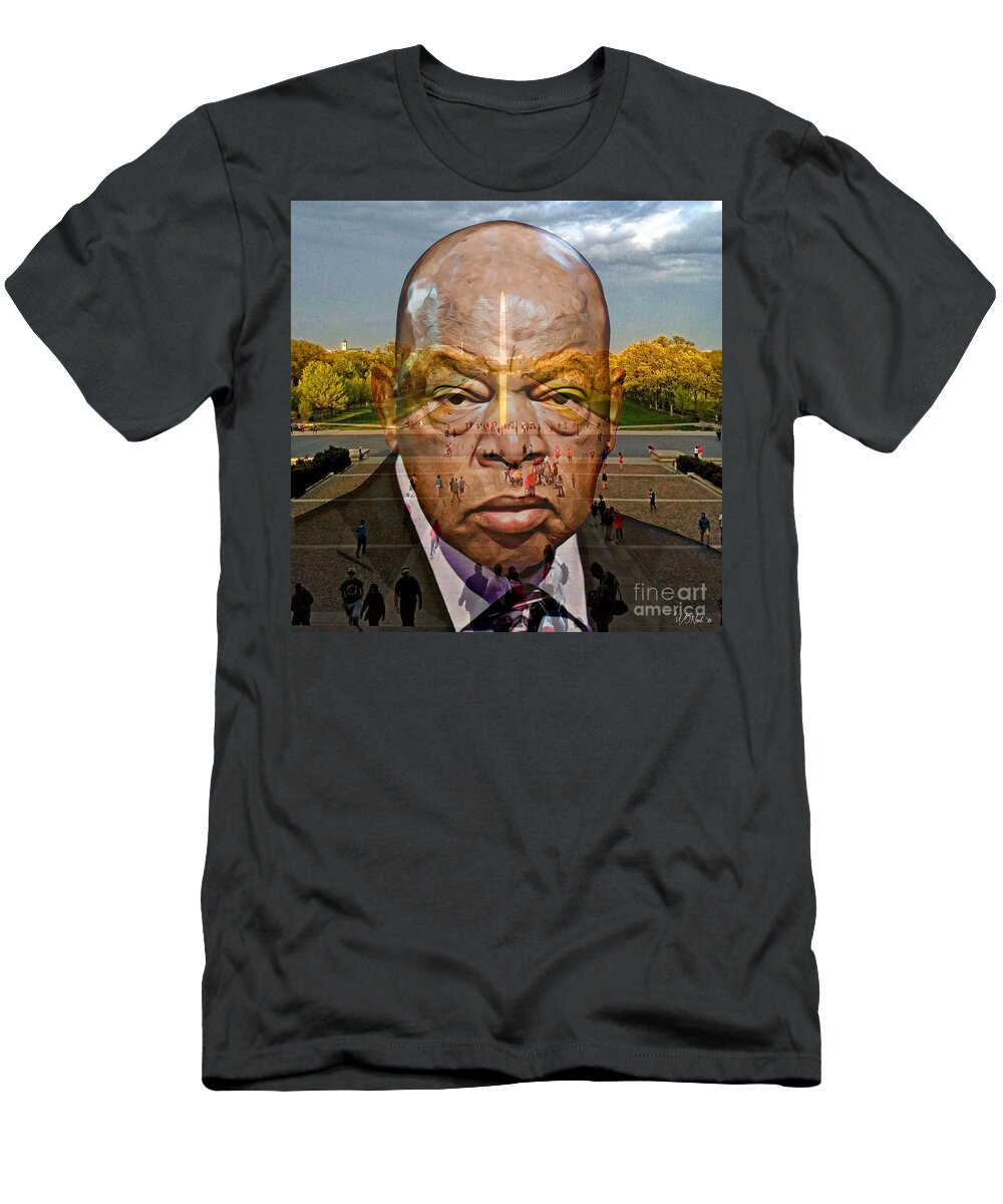Portraits T-Shirt featuring the digital art John Robert Lewis - God's Disciple For Justice by Walter Neal