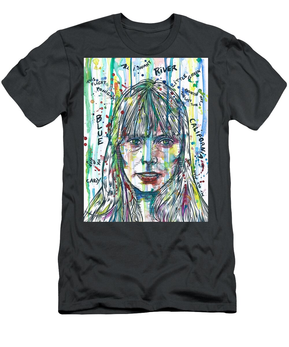 Joni Mitchell T-Shirt featuring the painting JONI MITCHELL watercolor and ink portrait by Fabrizio Cassetta