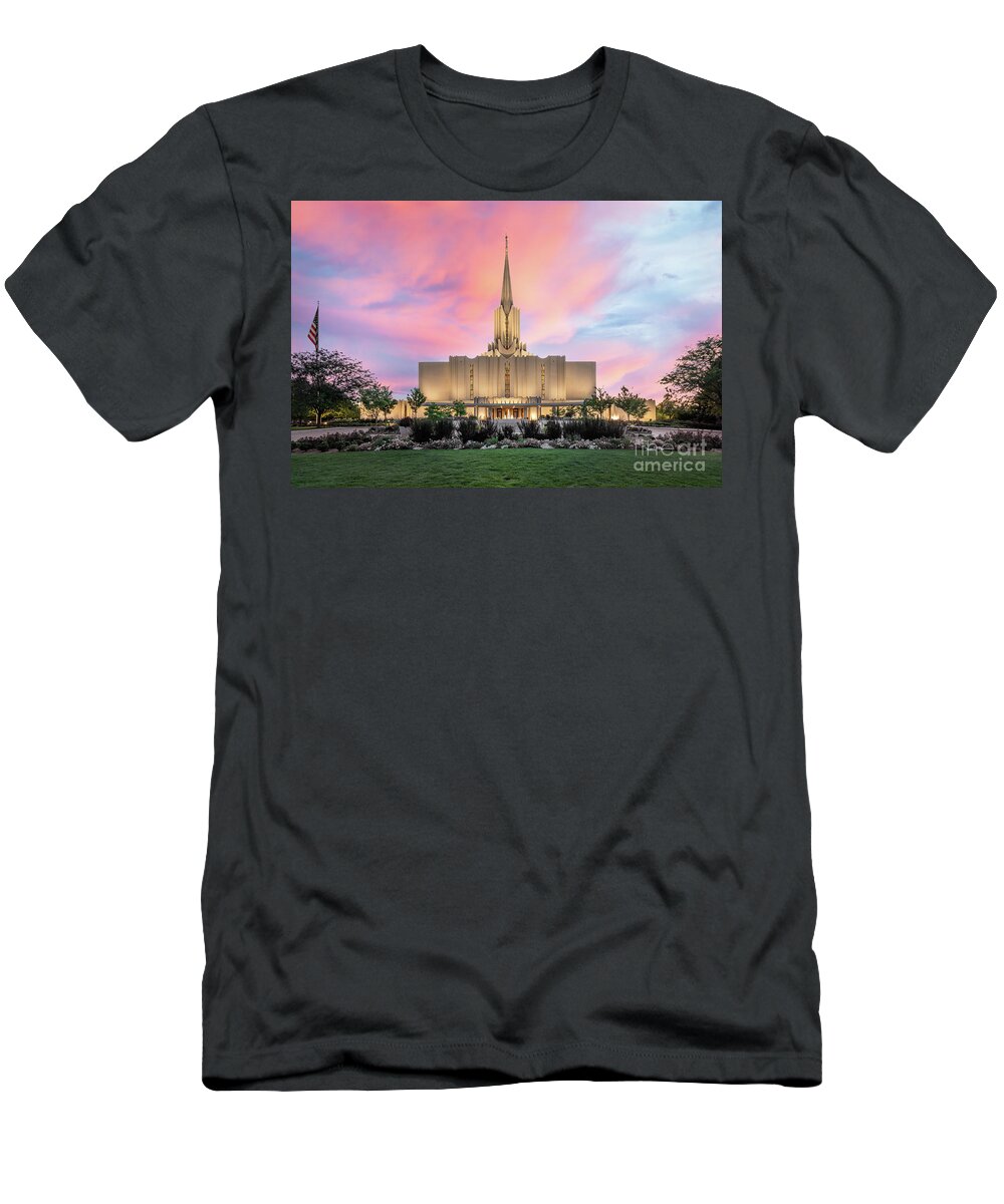 Jordan T-Shirt featuring the photograph Jordan River Temple - Summer Sunset by Bret Barton