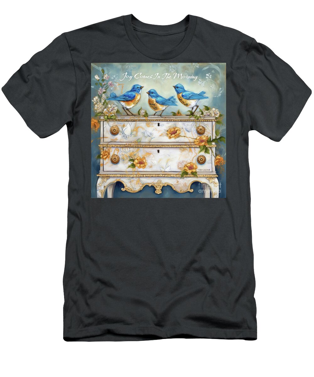 Eastern Bluebirds T-Shirt featuring the painting Joy Comes In The Morning by Tina LeCour