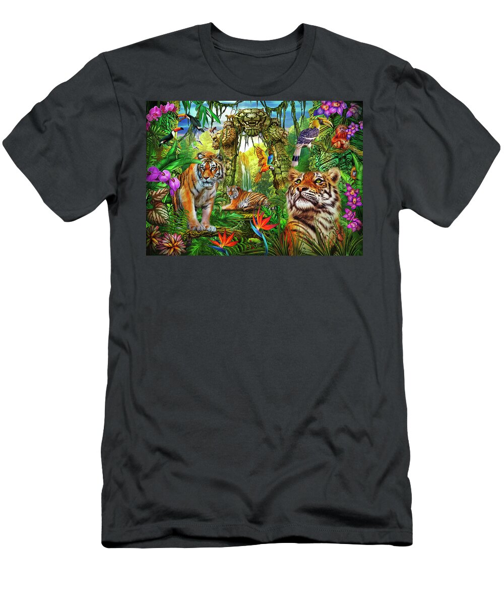  T-Shirt featuring the digital art Jungle Tiger Ruins by Ciro Marchetti