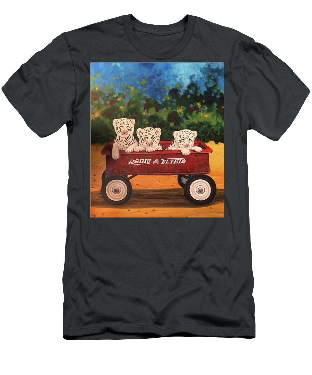 White Tigers T-Shirt featuring the painting Just The Cat Wagon by Lance Headlee