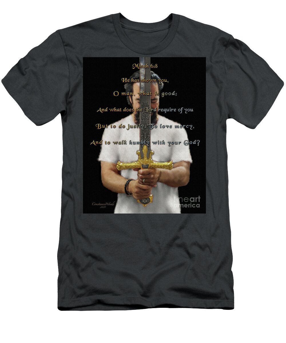 Warrior T-Shirt featuring the digital art Justice Mercy Humility by Constance Woods
