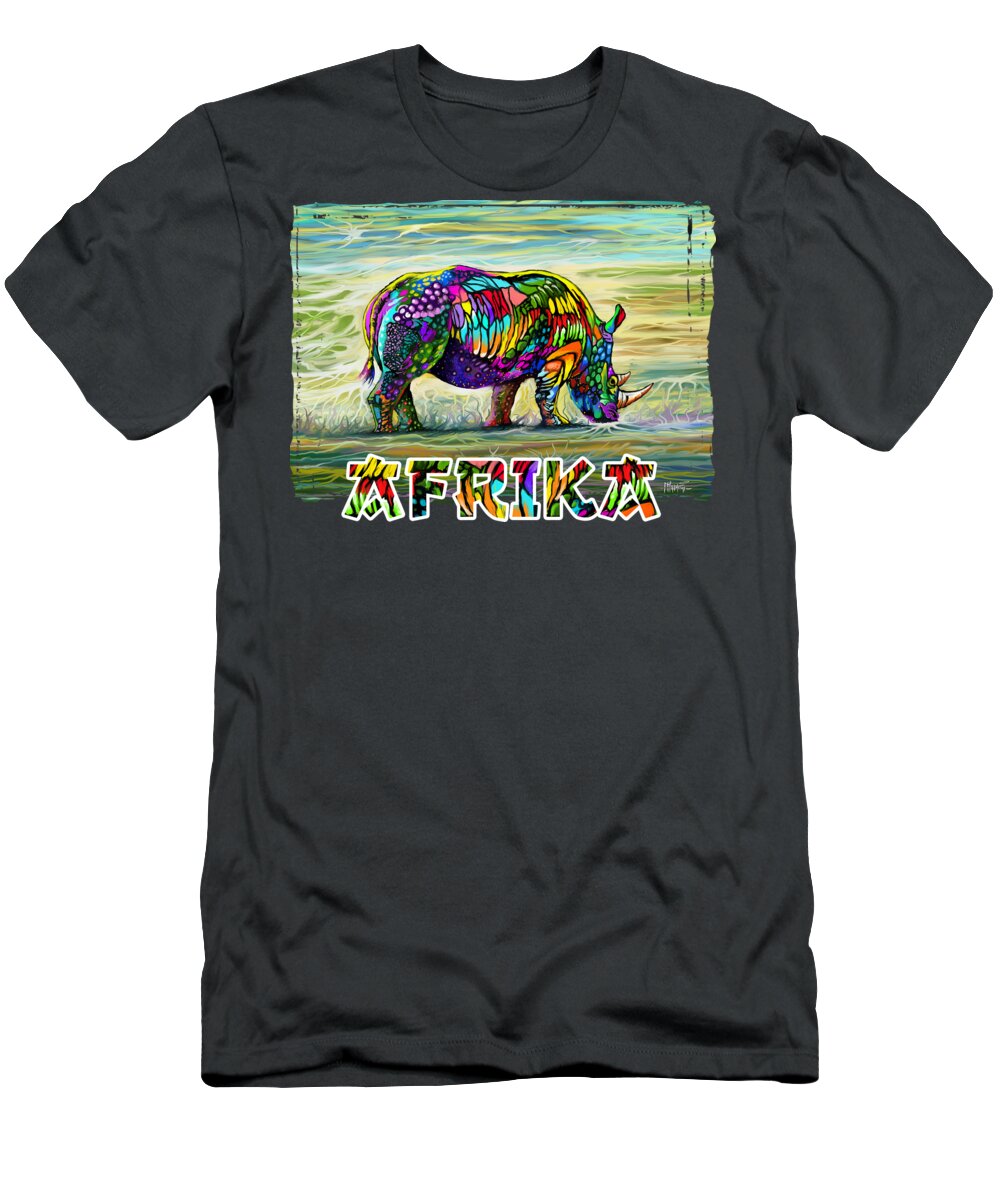 Rhino T-Shirt featuring the painting Kaleidoscope Rhino by Anthony Mwangi