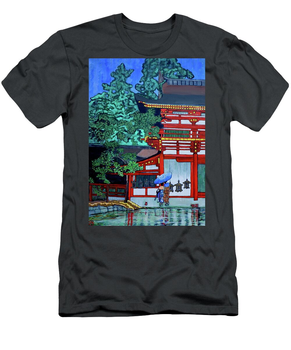 Kasuga Shrine T-Shirt featuring the painting Kasuga Shrine, Nara by Tom Roderick