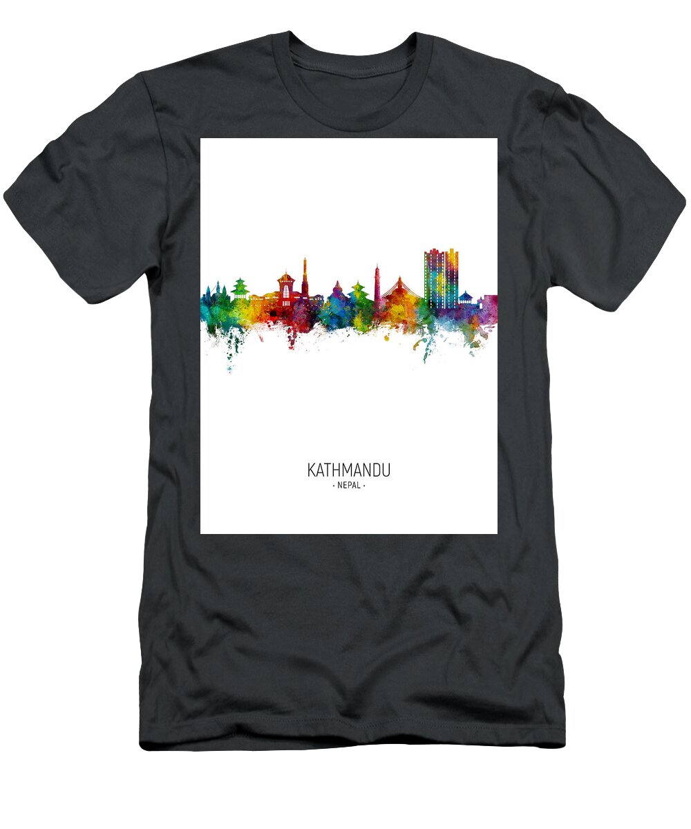 Kathmandu T-Shirt featuring the digital art Kathmandu Nepal Skyline #16 by Michael Tompsett