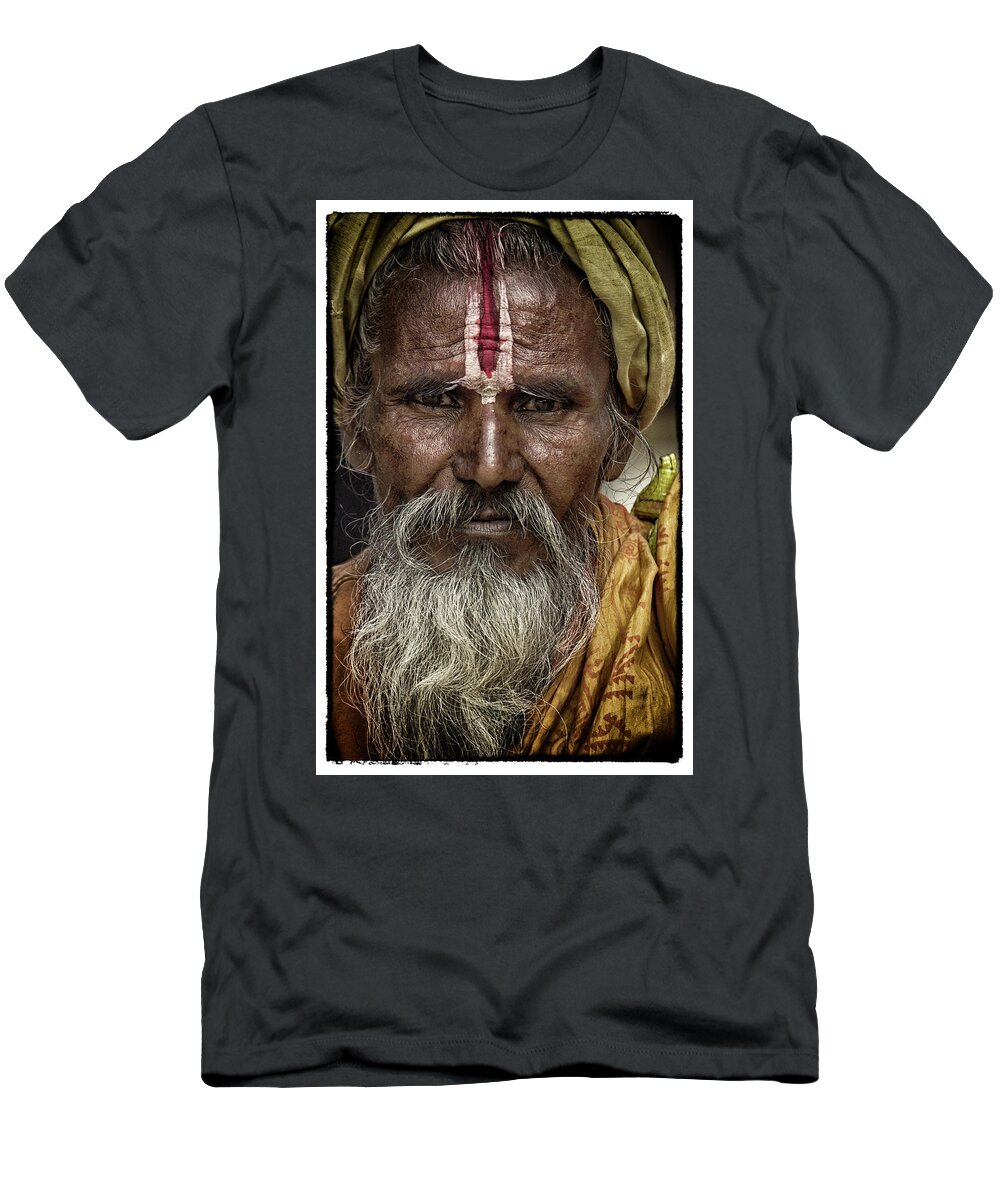 Nepal. Katmandu T-Shirt featuring the photograph Katmandu holy man 1 by David Longstreath