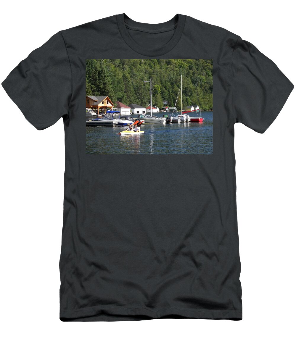 Kayaking In Canada T-Shirt featuring the photograph Kayaking Along the Lake by Ann Murphy