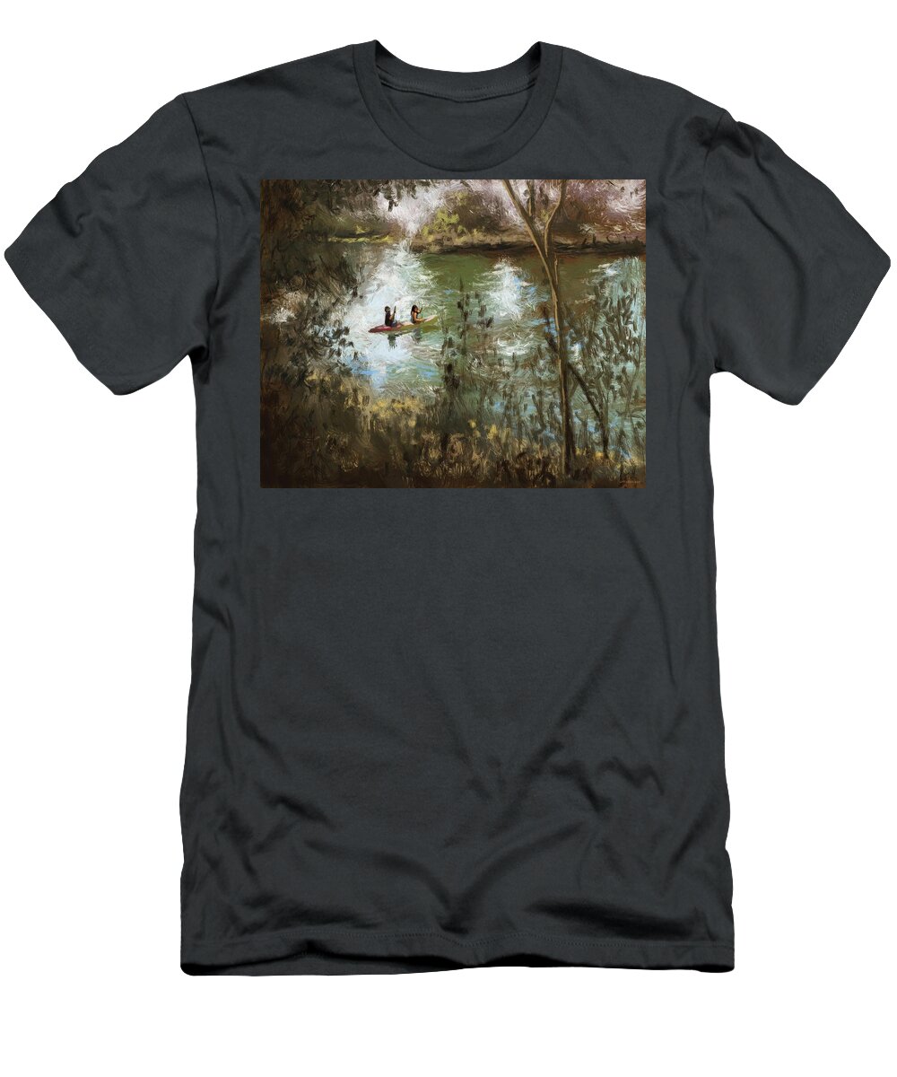 Kayak T-Shirt featuring the painting Kayaking Three Sisters Springs by Larry Whitler