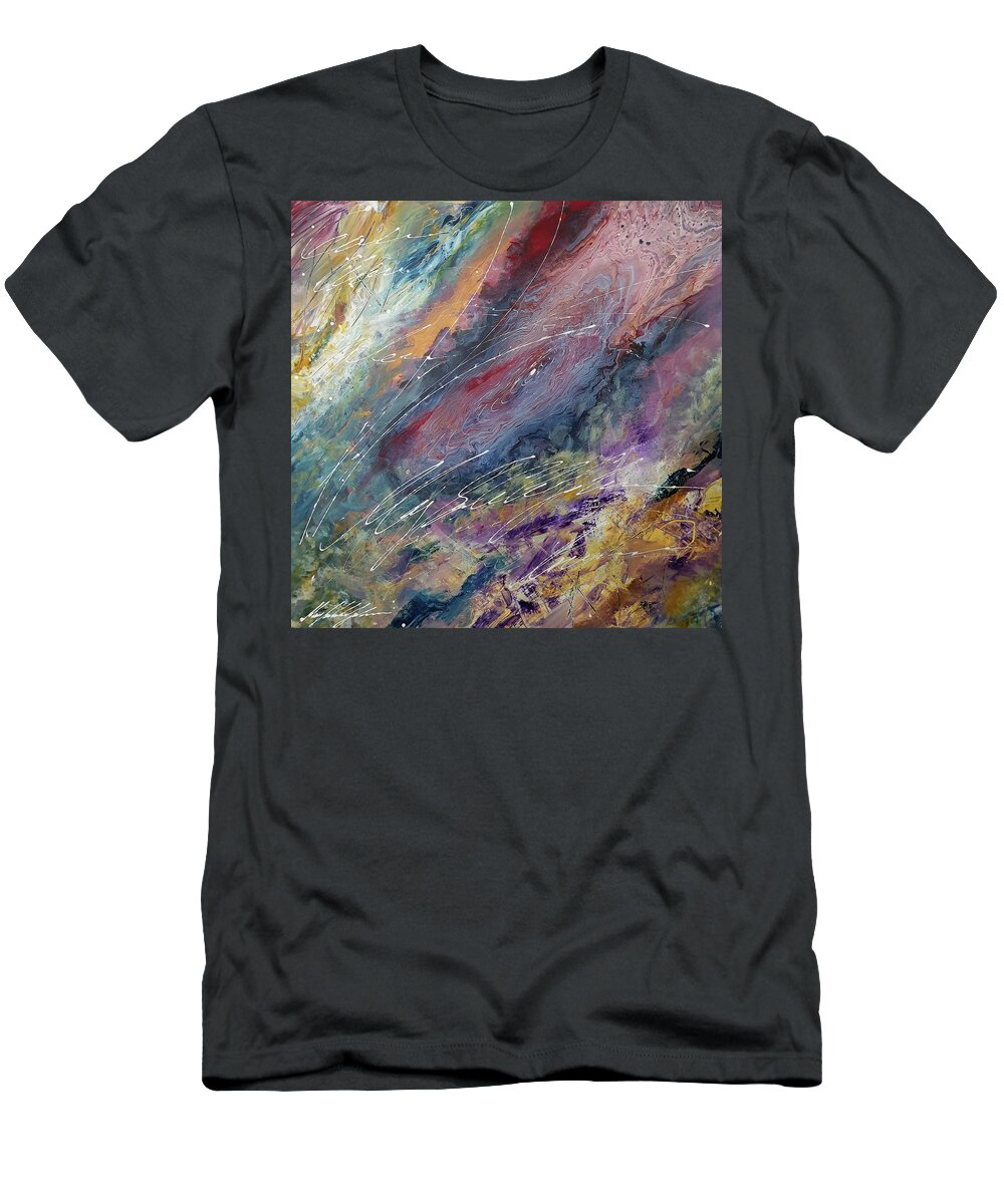 Blue . Abstract. Gold. Colorful T-Shirt featuring the painting Dream by Themayart