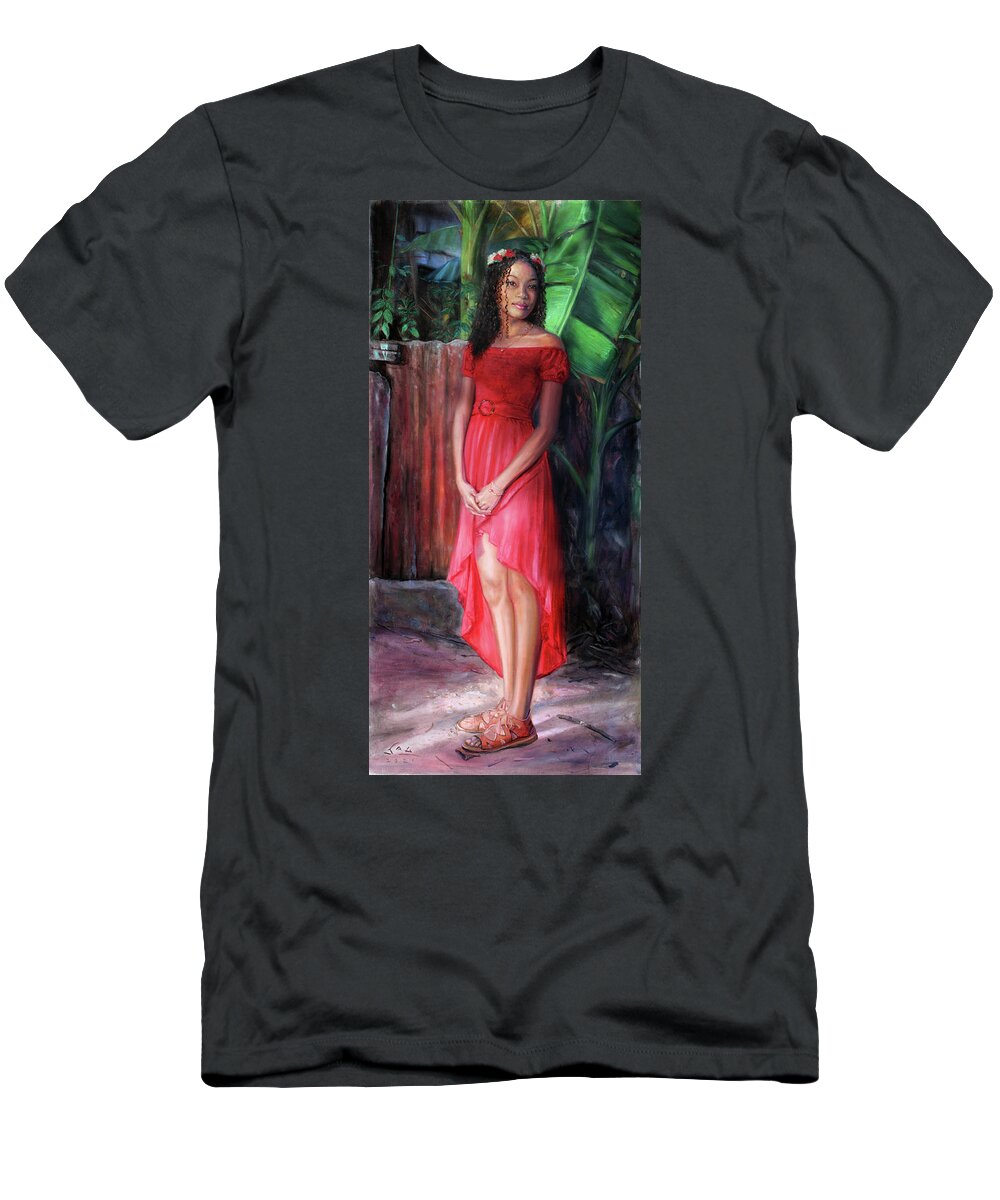 Caribbean T-Shirt featuring the painting Kejeem En Wouj by Jonathan Guy-Gladding JAG