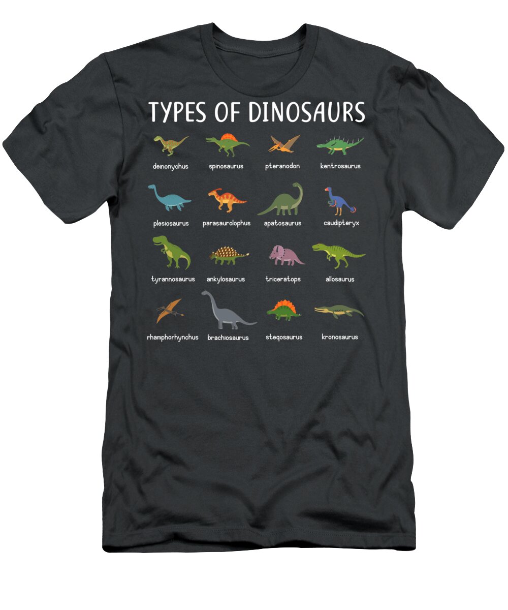 Kids Types Of Dinosaurs T Dino Identification T-Shirt by Jessica Martin ...