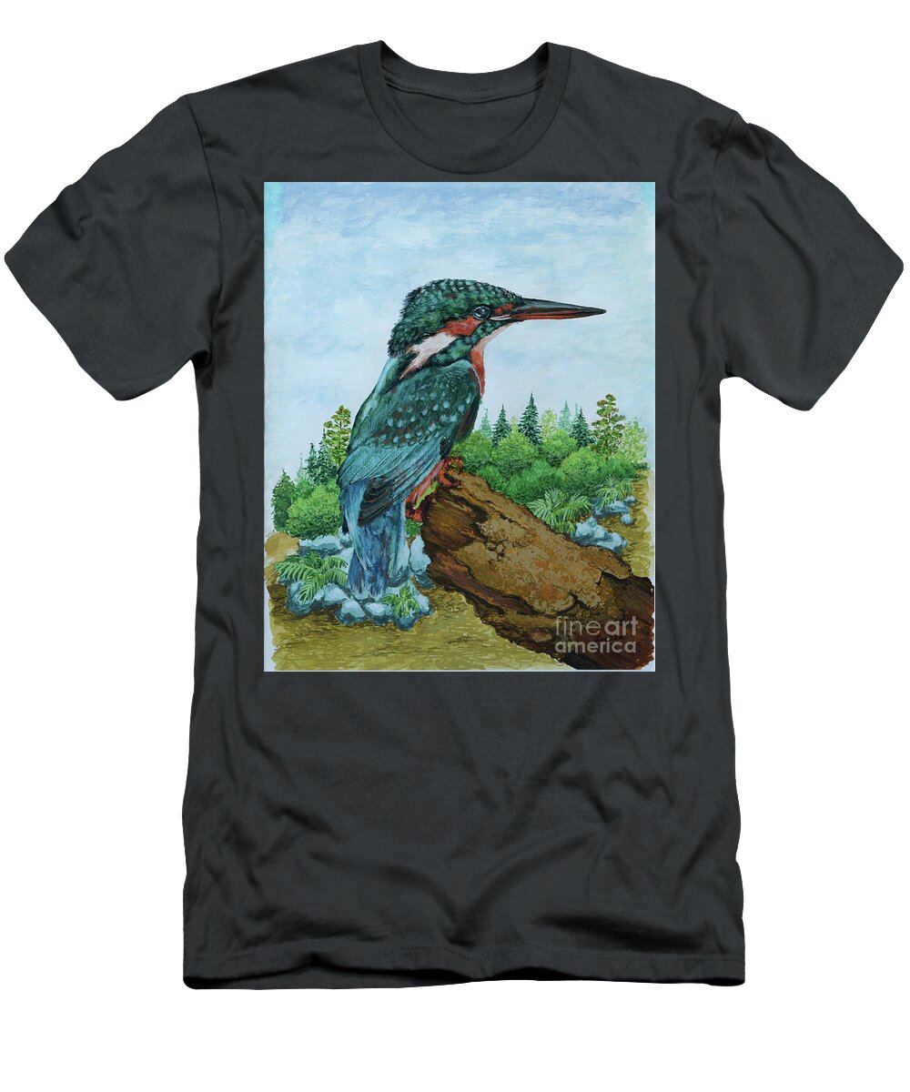  T-Shirt featuring the painting Kingfisher by Jyotika Shroff