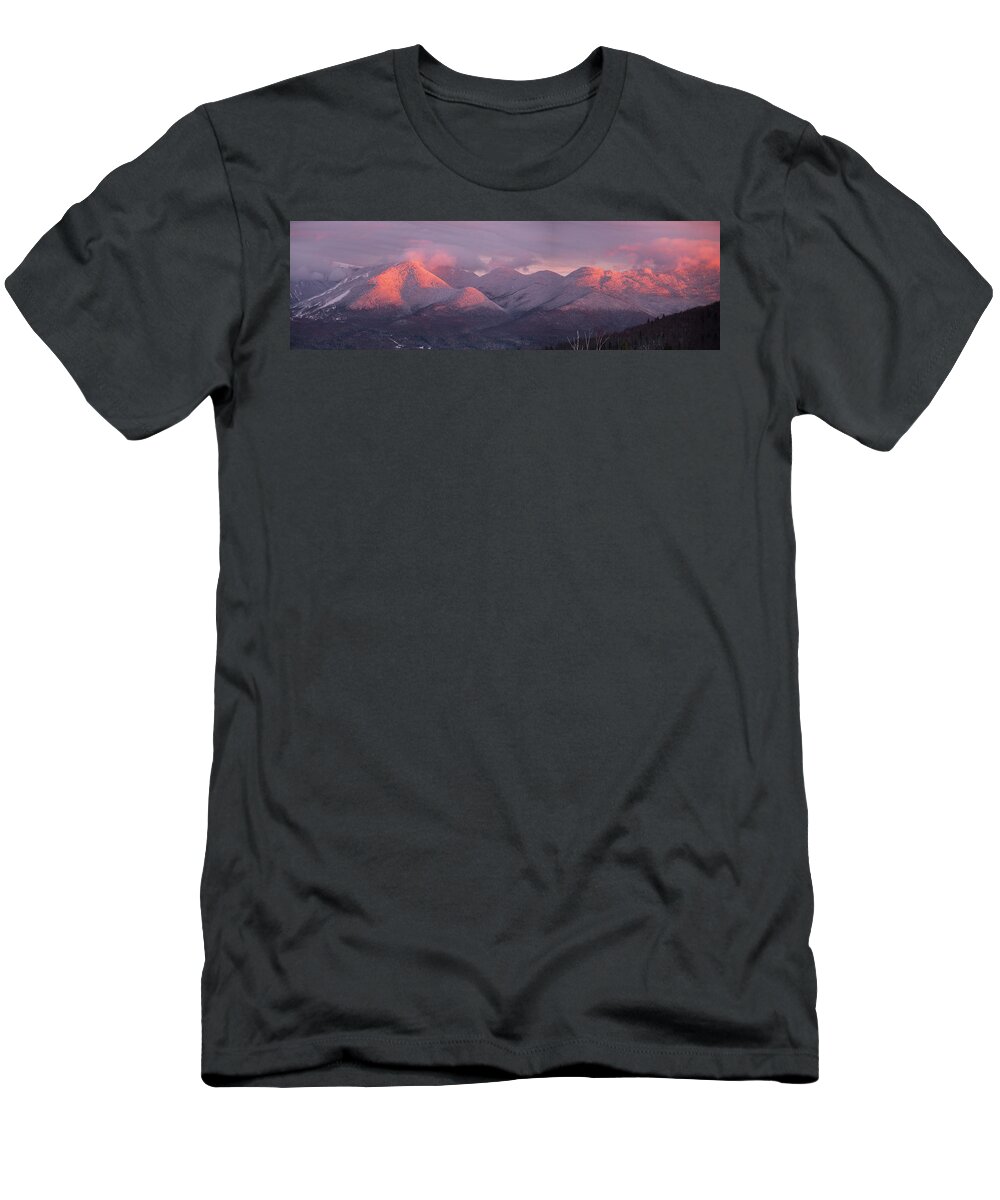 Kinsman T-Shirt featuring the photograph Kinsman Alpenglow Panorama by White Mountain Images