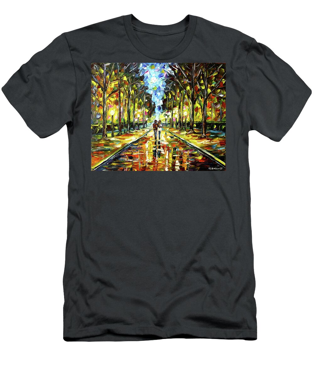 German Cityscape T-Shirt featuring the painting Koenigsallee At Night, Ludwigsburg by Mirek Kuzniar