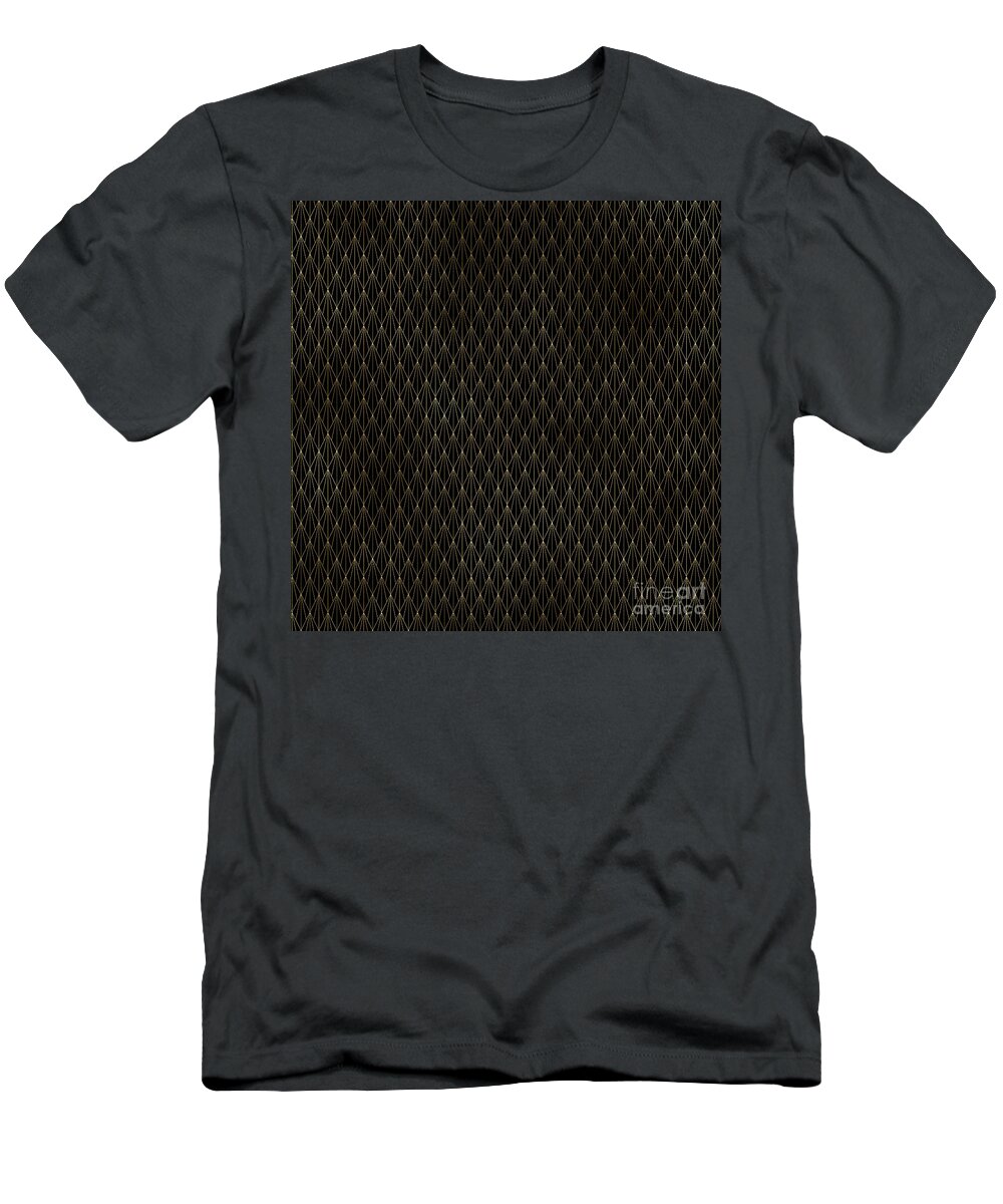 Art T-Shirt featuring the digital art Kristana - Gold Black Art Deco Seamless Pattern by Sambel Pedes