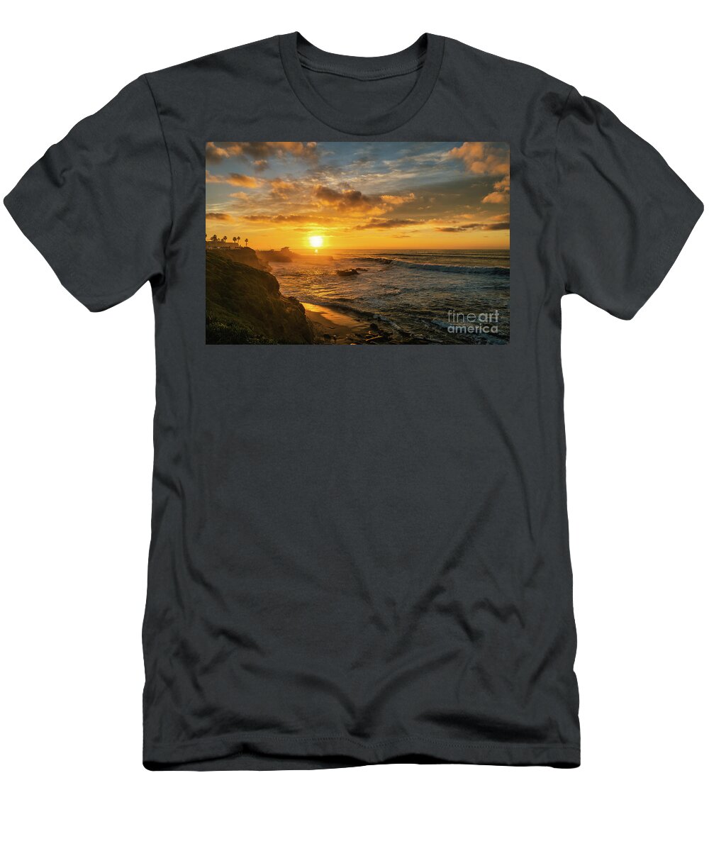 Golden T-Shirt featuring the photograph La Jolla Golden Hour Seascape in San Diego by Abigail Diane Photography