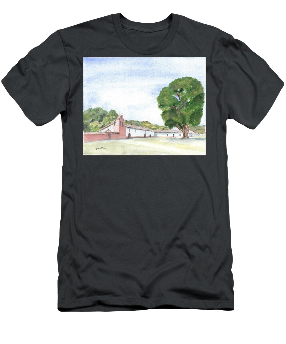 California T-Shirt featuring the painting La Purisima Mission - Watercolor by Claudette Carlton