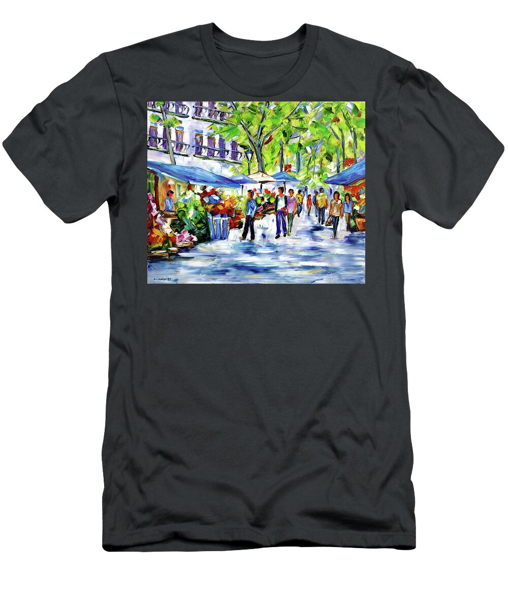 Market Street T-Shirt featuring the painting La Rambla by Mirek Kuzniar