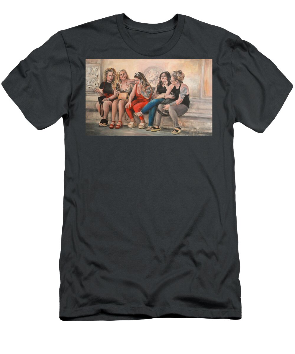 Ladies T-Shirt featuring the painting Ladies of Seville Spain by Escha Van den bogerd