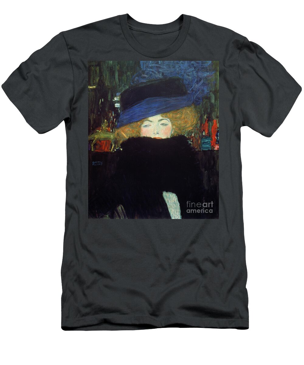 Klimt T-Shirt featuring the painting Lady with a hat and a feather boa by Gustav Klimt