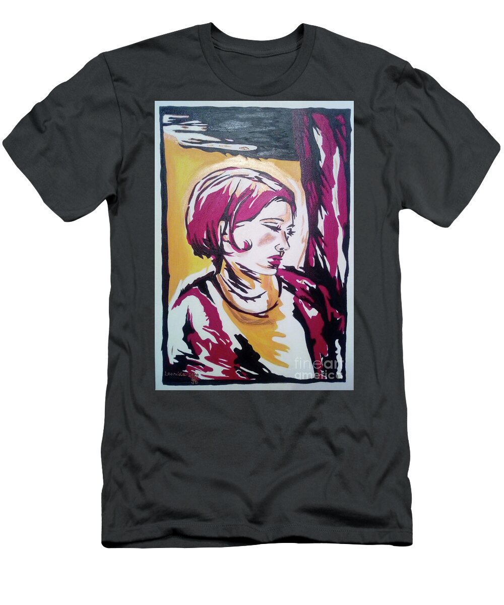 Lady T-Shirt featuring the painting Lady With Black Cloud by Leonida Arte