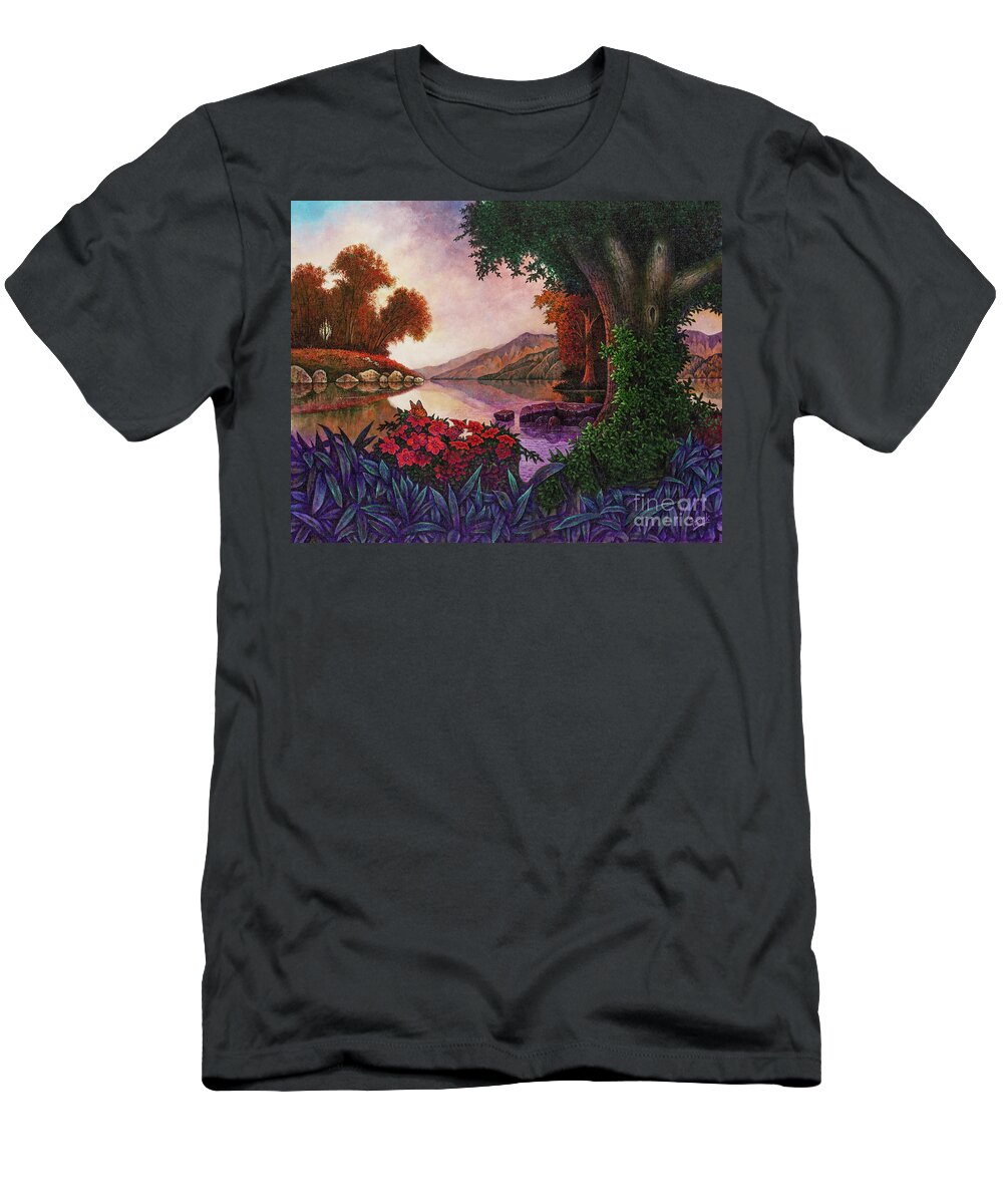 Lagoon T-Shirt featuring the painting Lagoon Morning by Michael Frank