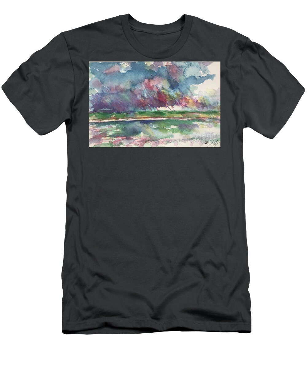 Lake Cherette T-Shirt featuring the painting Lake Cherette #1 by Glen Neff