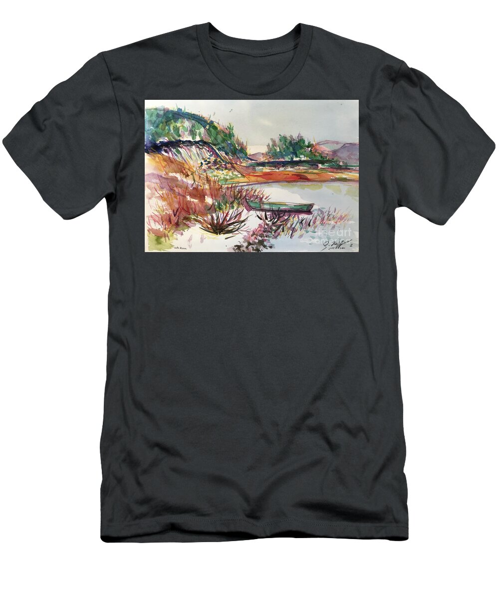 Lake Heron T-Shirt featuring the painting Lake Heron 2 by Glen Neff
