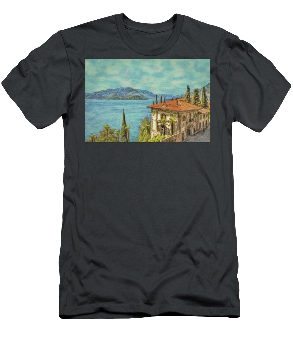 Mountain T-Shirt featuring the painting Lake View - Como by Jeffrey Kolker