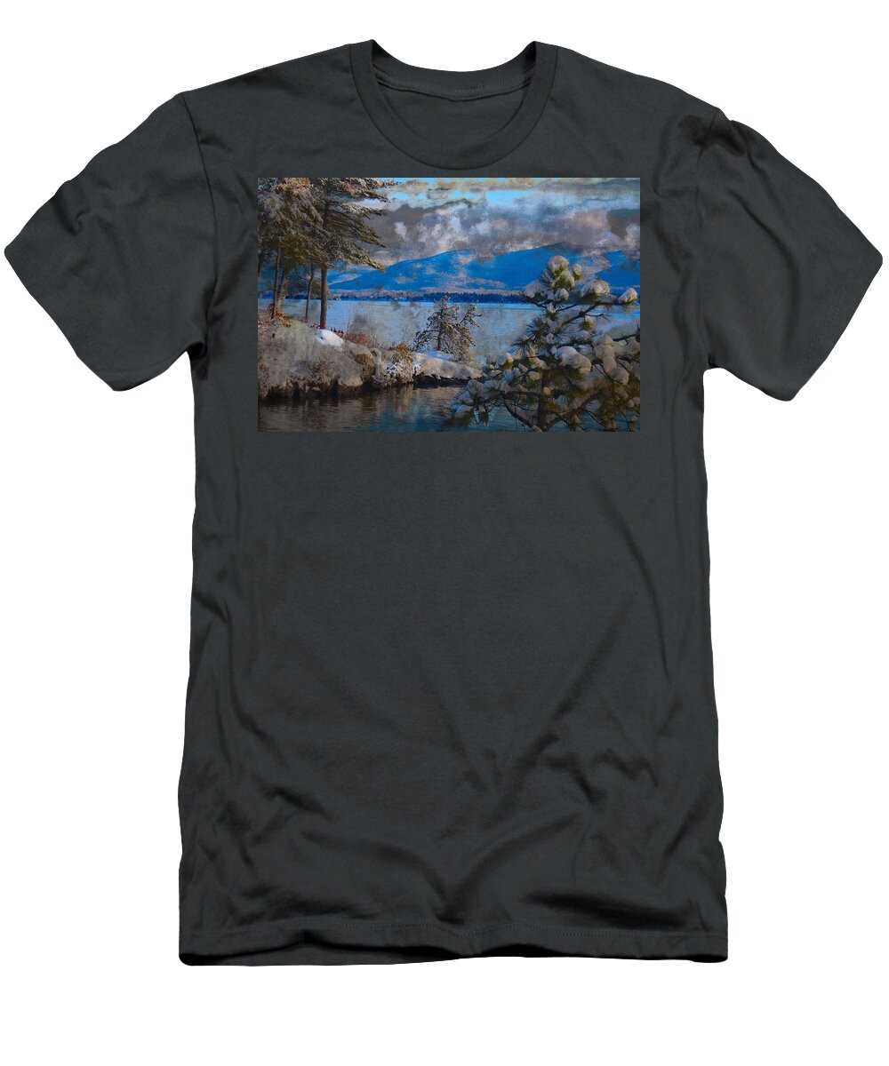 Lake T-Shirt featuring the photograph Lake Winter View Low Clouds by Russel Considine