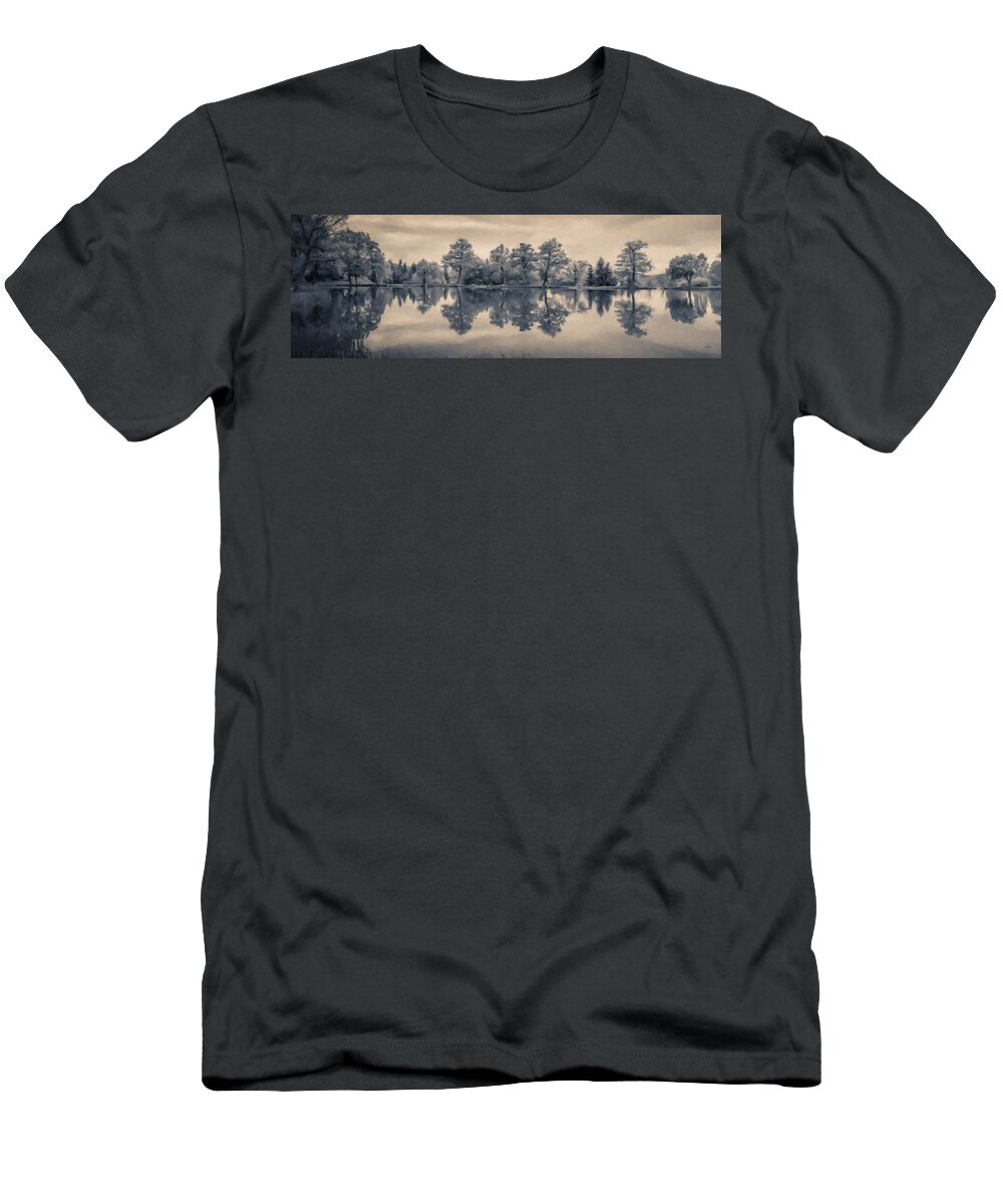 Panorama T-Shirt featuring the painting Lakeside Panorama - DWP1249998 by Dean Wittle