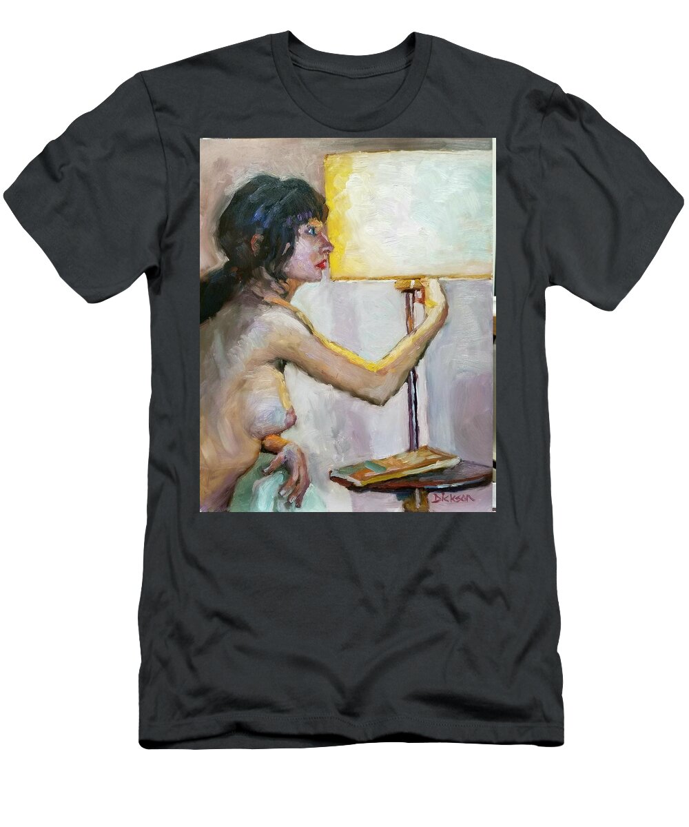 Nude T-Shirt featuring the painting Lamp lighting by Jeff Dickson