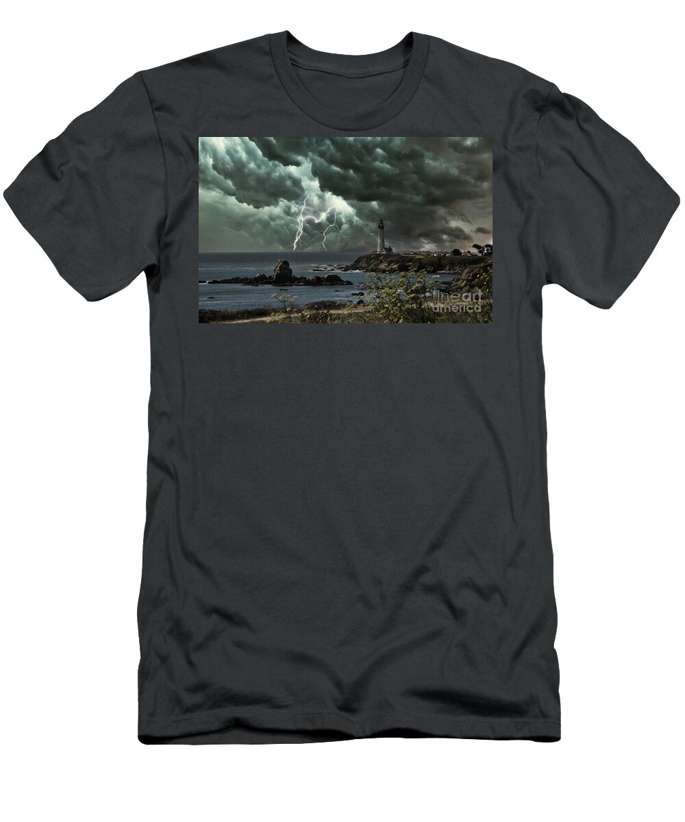 Pigeon Point Lighthouse T-Shirt featuring the photograph Landscape California Coast Lightning by Chuck Kuhn