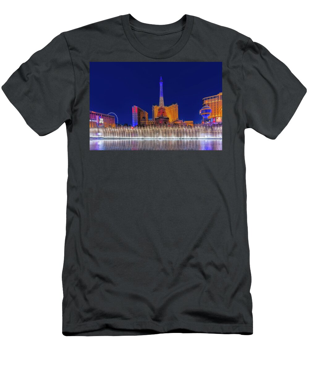 Las Vegas T-Shirt featuring the photograph Las Vegas Fountains Show by Susan Candelario