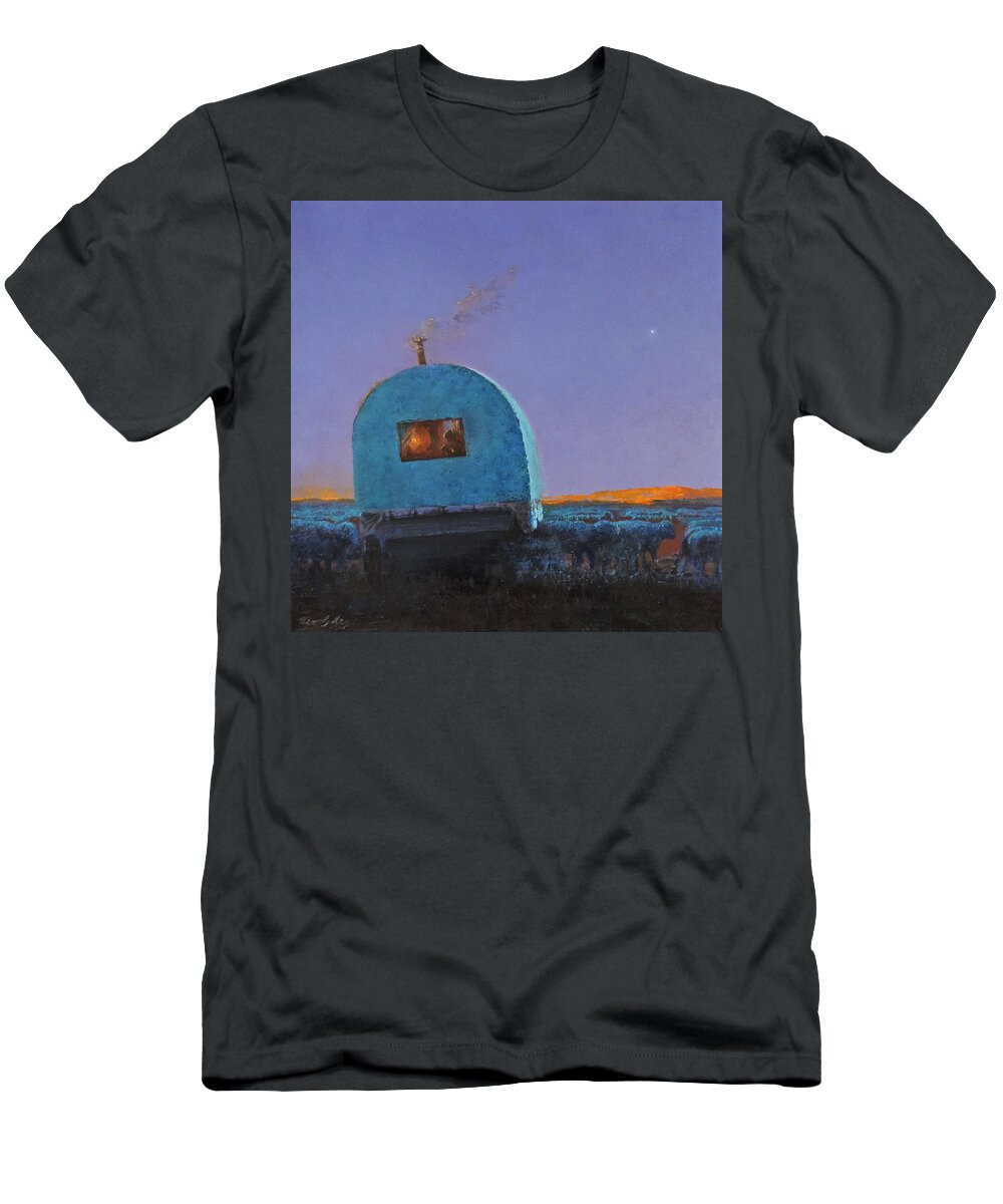 Sheep Wagon T-Shirt featuring the painting Last Sip of Coffee by Mia DeLode