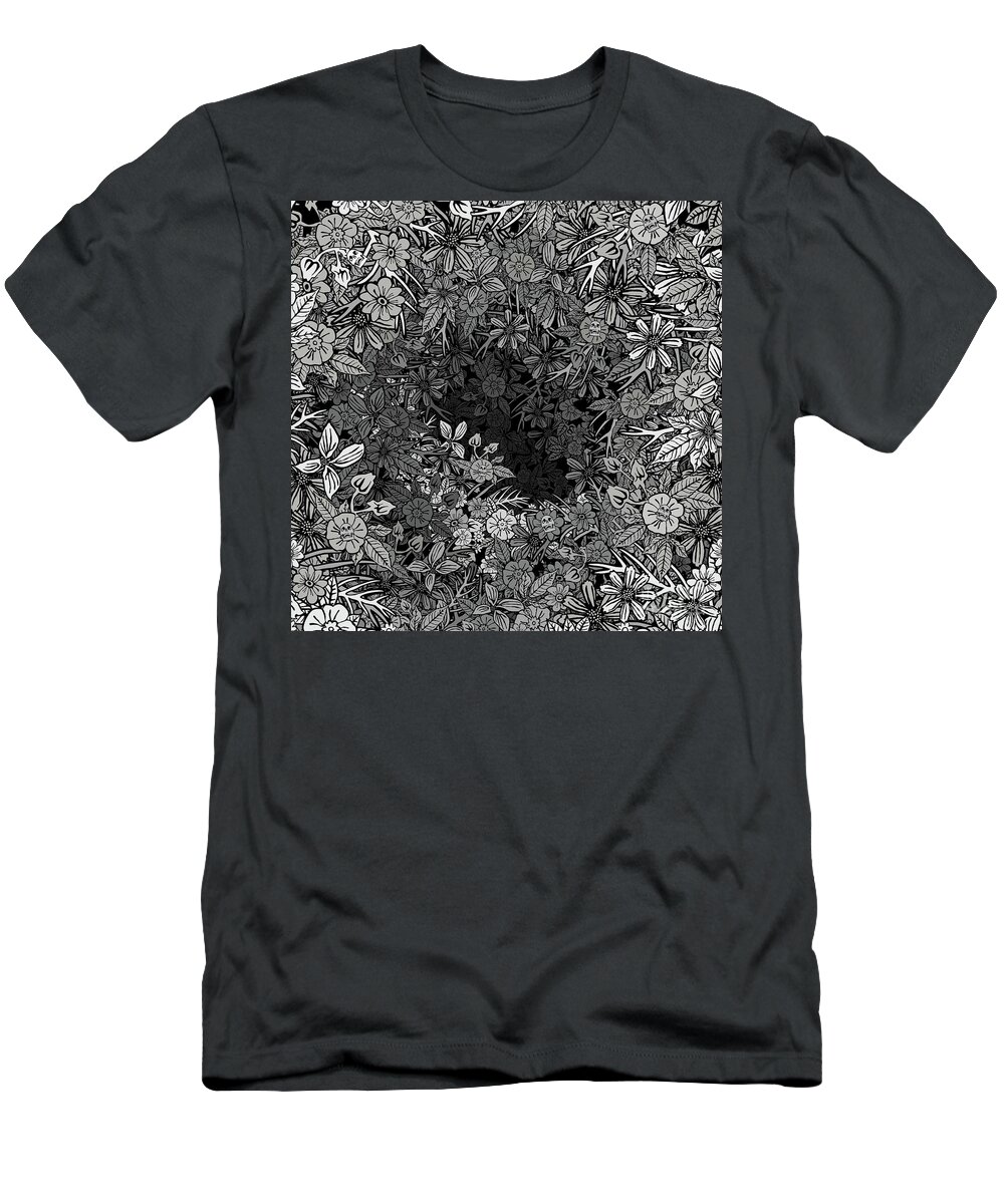 Black And White T-Shirt featuring the drawing Le Floribond by BFA Prints