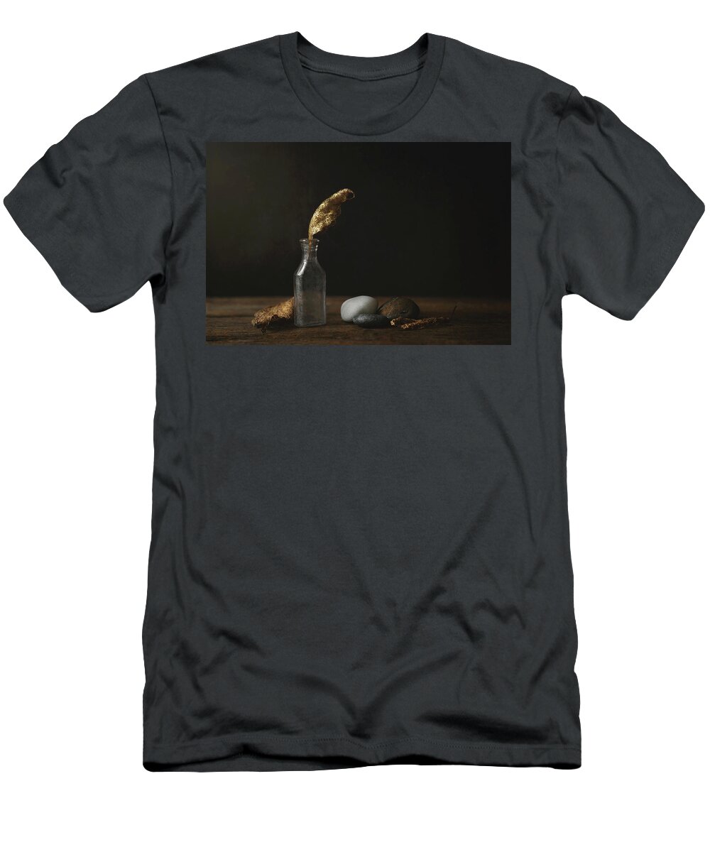 Still Life T-Shirt featuring the photograph Leaf Bottle Rocks by Scott Norris