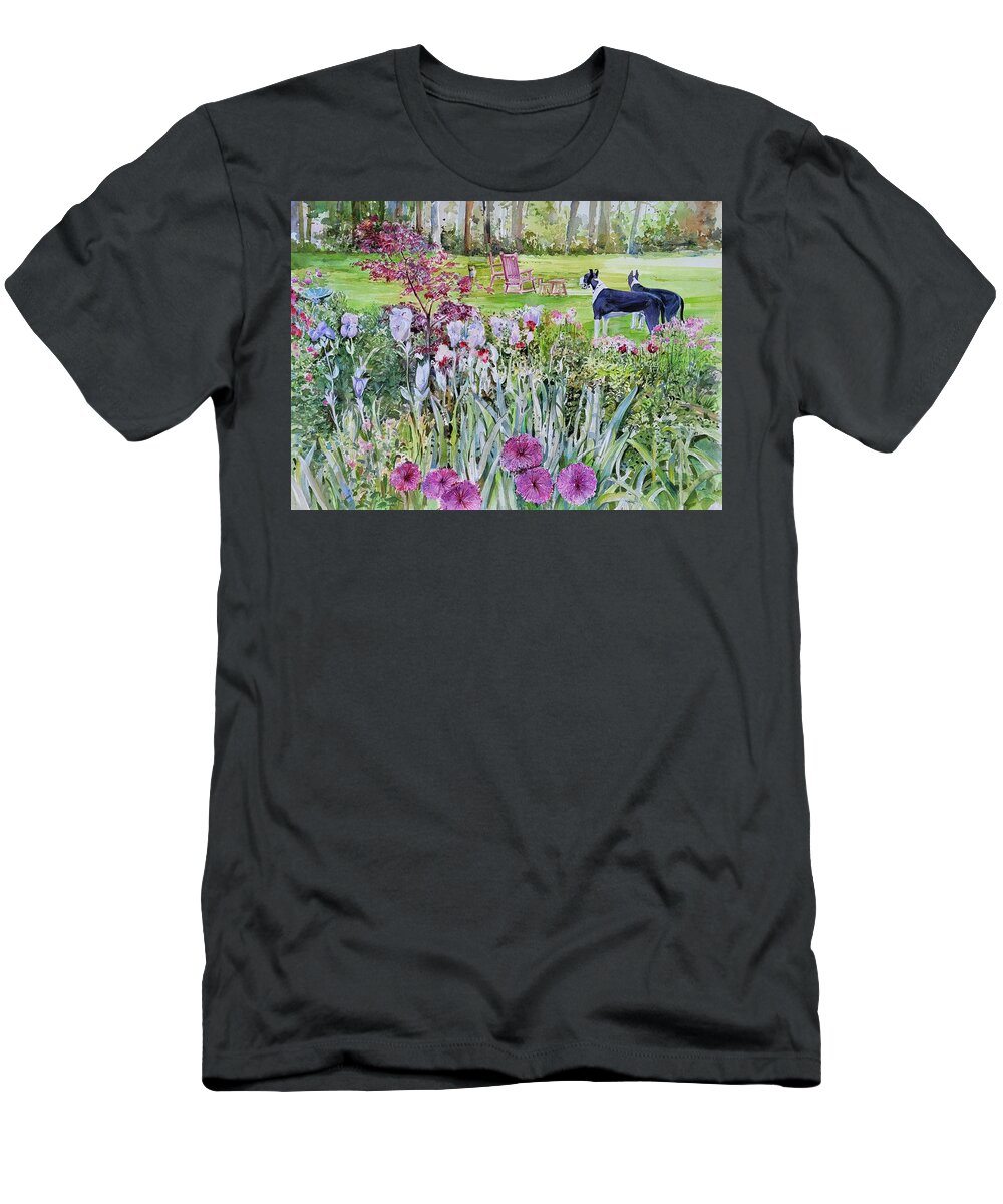 Flowers T-Shirt featuring the painting Lee's Puppies by P Anthony Visco