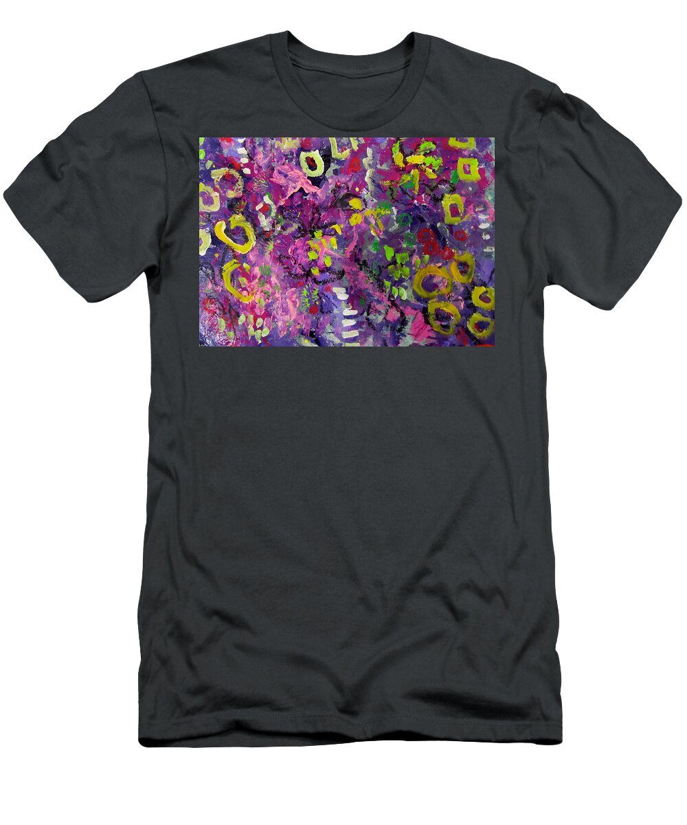 Happy T-Shirt featuring the painting Lefthand Abstracts Seies#5 - Cheerio by Barbara O'Toole