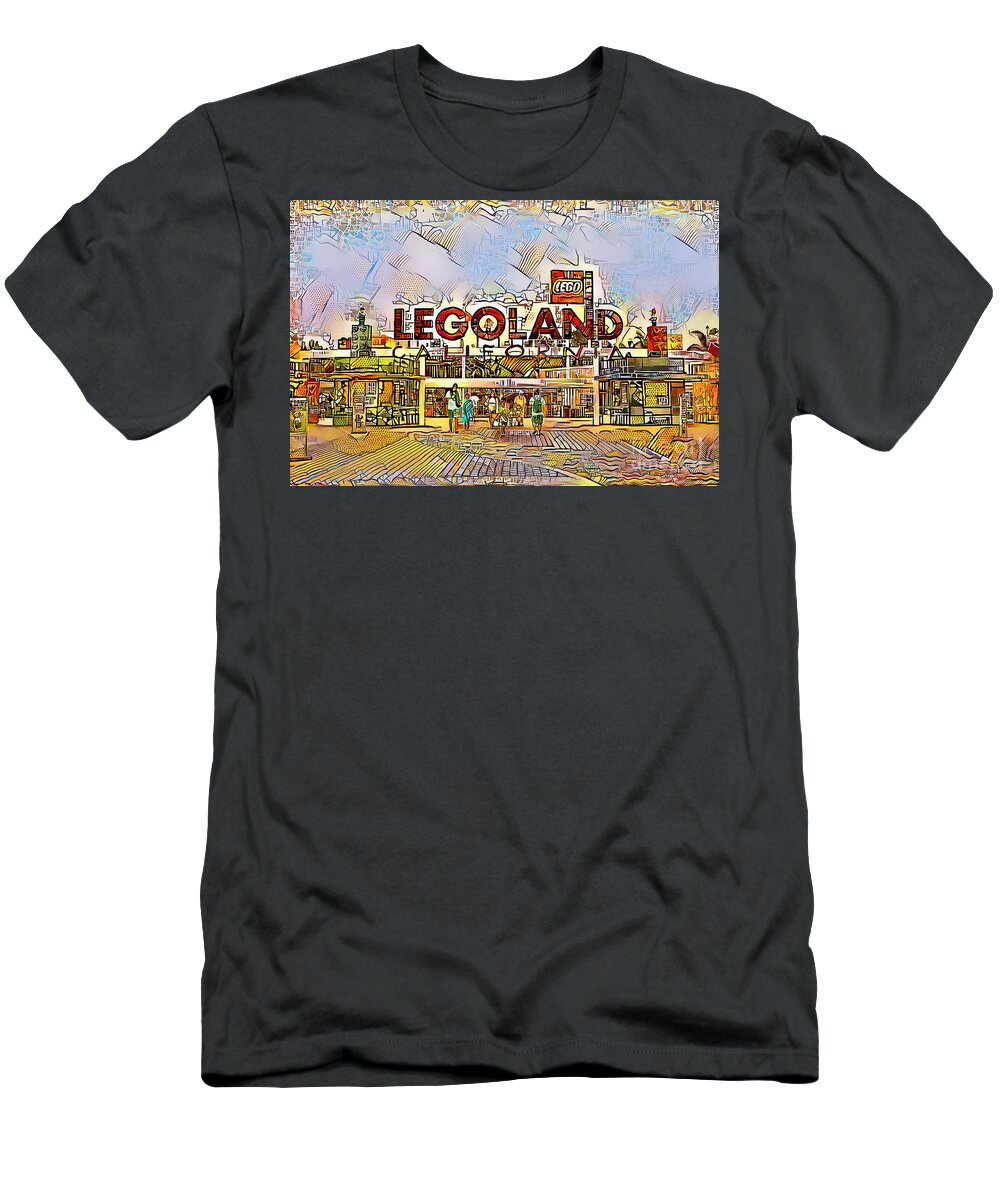 Wingsdomain T-Shirt featuring the photograph Legoland in Rough Lines and Vibrant Contemporary Golden Colors 20200821 by Wingsdomain Art and Photography