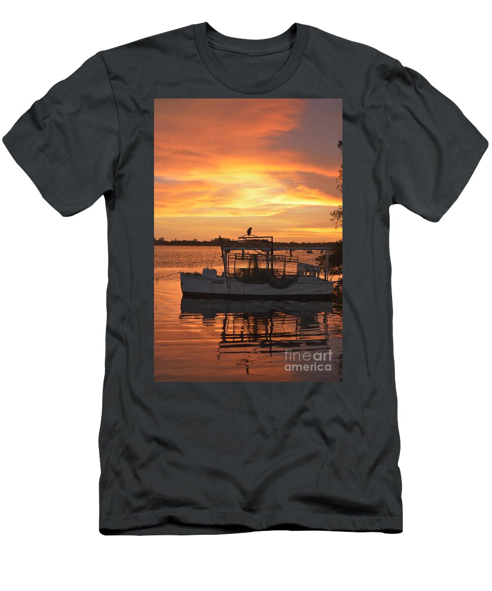 Sunset T-Shirt featuring the digital art Lemon Bay Night by Alison Belsan Horton