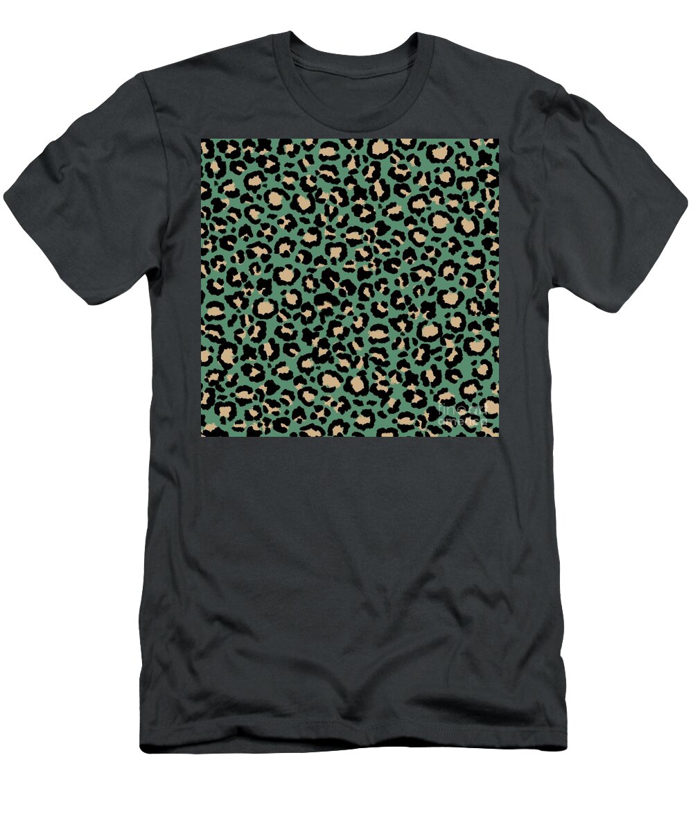 Leopard Pattern T-Shirt featuring the digital art Leopard Pattern in Oatmeal on Rosemary Green by Colleen Cornelius