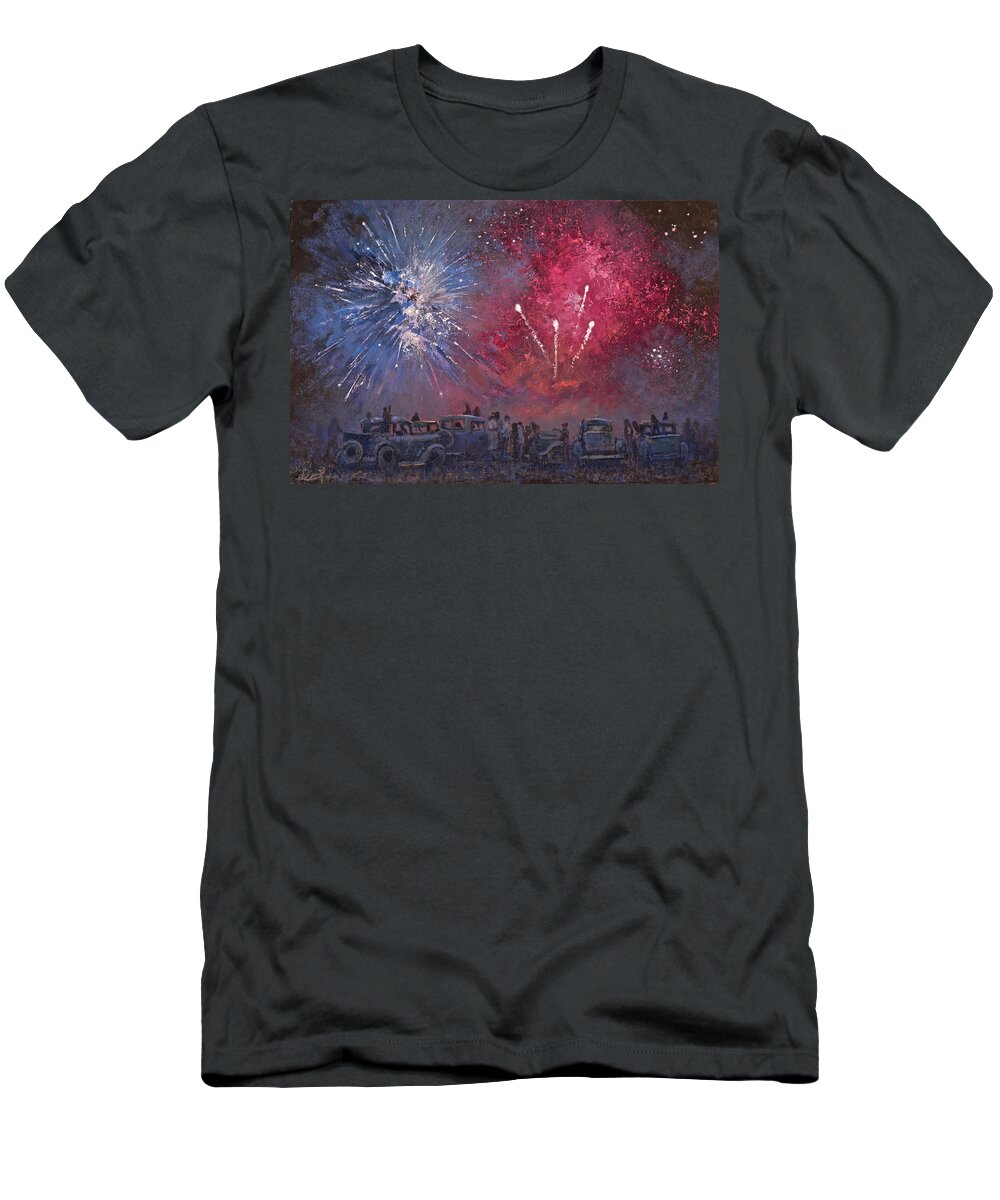 Fireworks T-Shirt featuring the painting Let Freedom Ring by Mia DeLode